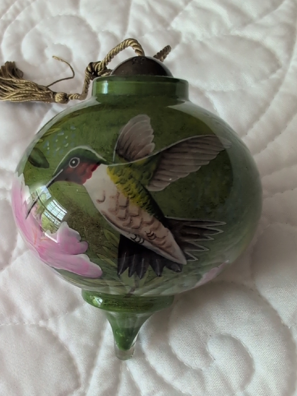 Hand-Painted Green Hummingbird Glass Ornament